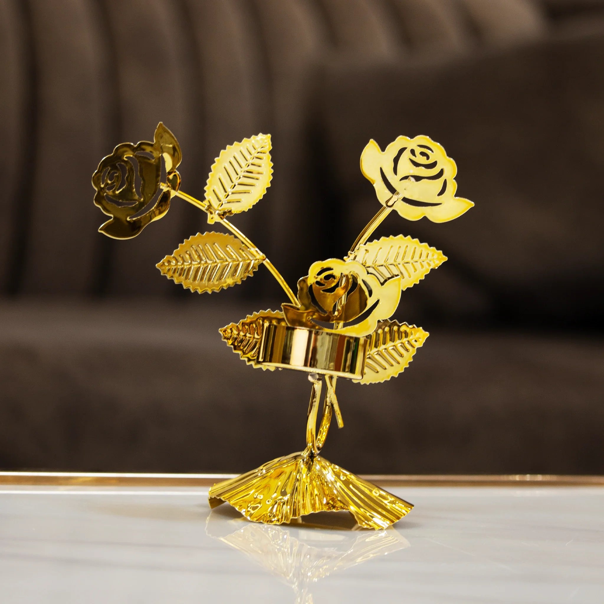 Elegant Rose Candle Holder/Table Top Home Decoration/Golden Metal Candle Holder for Home Décor