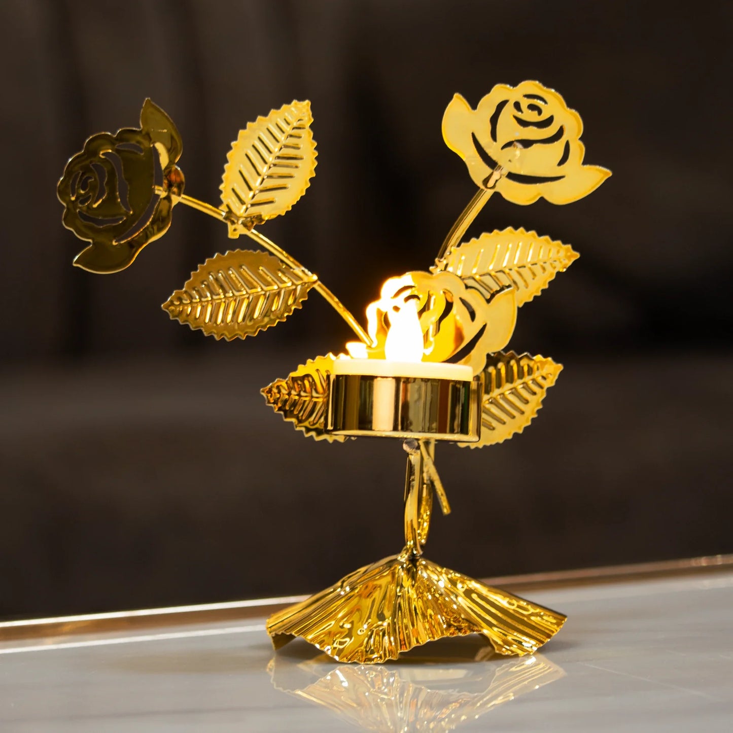 Elegant Rose Candle Holder/Table Top Home Decoration/Golden Metal Candle Holder for Home Décor