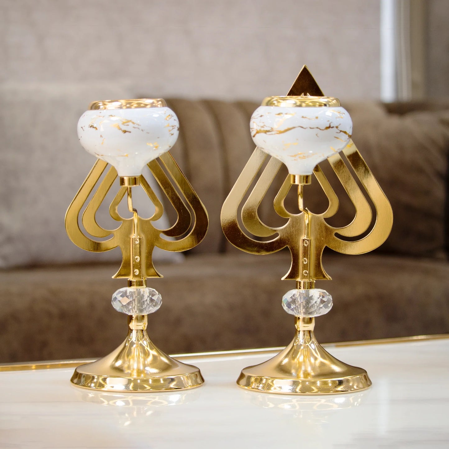 Trident  Marble Finish Candle Stand 3 Piece high Quality Metal/Metal Candle Holders /Vintage Style Candle Holders perfect for home decoration