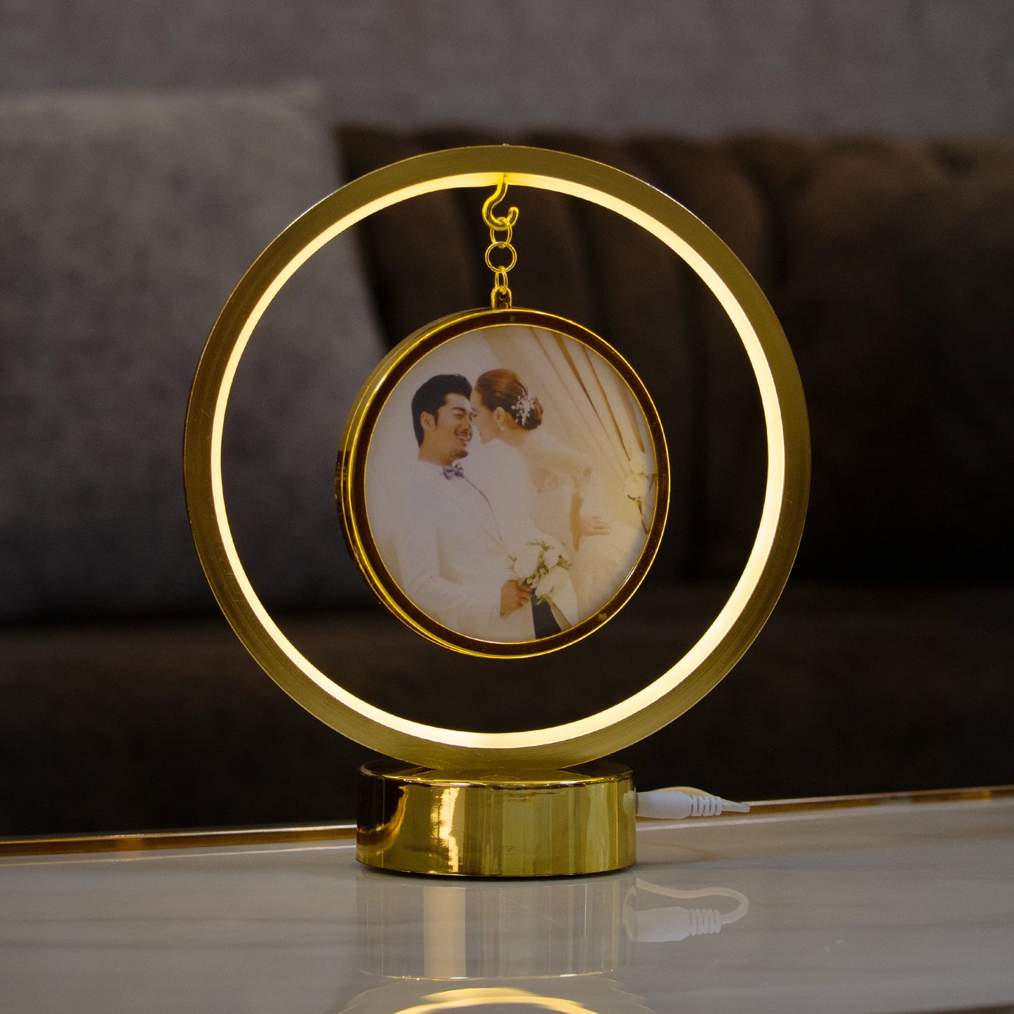 Round Photo frame with LED Lamp/ Illuminated Photo frame for gift/Picture Frames with LED