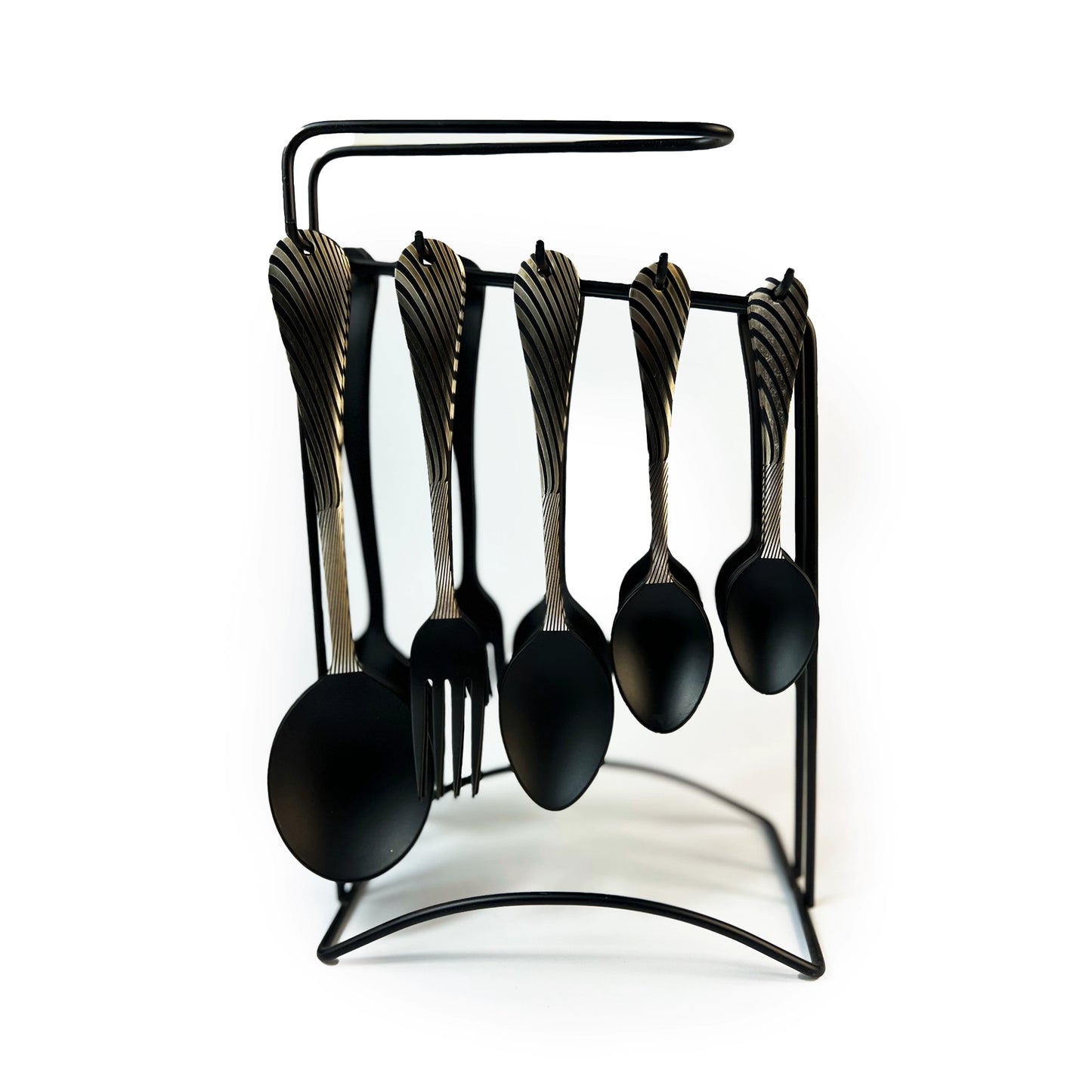 Premium Quality Cutlery Set 29pcs Engraved Zebra Texture/ Spoon and Forks Set Matt Black/Cutlery Set with Stand/Spoon Set