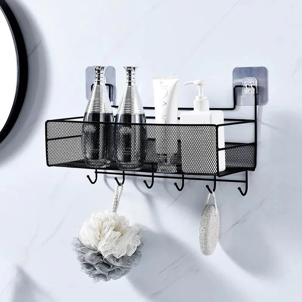 Wall Mounted Shelf with Hooks/ Metal Organizer for Bathroom/ Bath Organizer