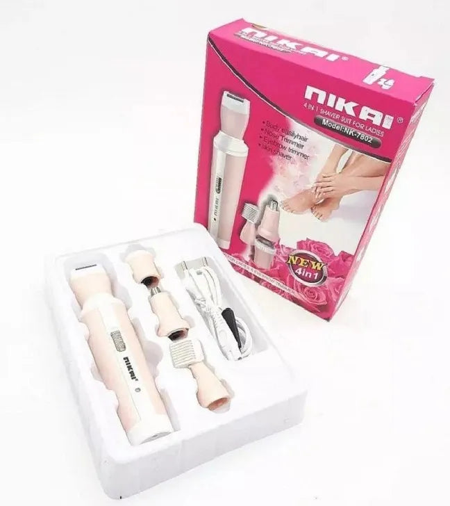 Lady Shaver & Eyebrows Trimmer/Nikai NK-7802 4IN1 Shaver Suit For Ladies/Nose Trimmer/Hair Remover/Skin Shaver