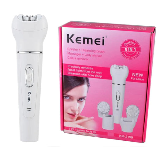 Kemei KM-2199 5 in 1 Epilator Set Women/ Electric Facial Cleanser/ Face Massager/Trimmer/Callus Remover