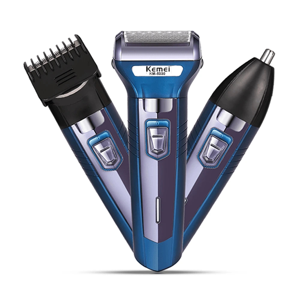 Kemei KM-6330 Professional Hair Trimmer/ 3 in 1 Shaving Kit/ Shaver Clipper & Nose Trimmer