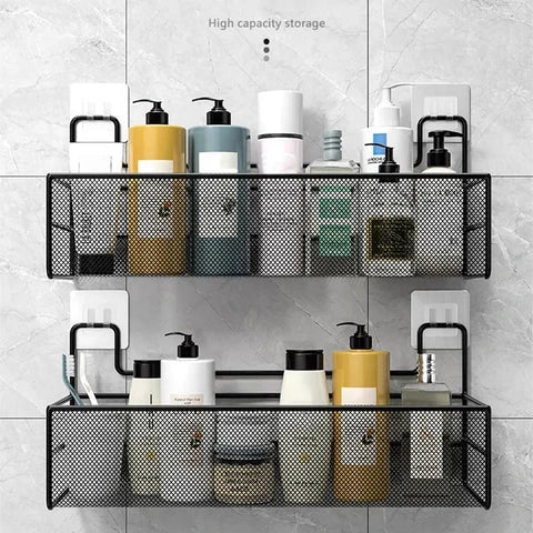 Wall Mounted Shelf with Hooks/ Metal Organizer for Bathroom/ Bath Organizer