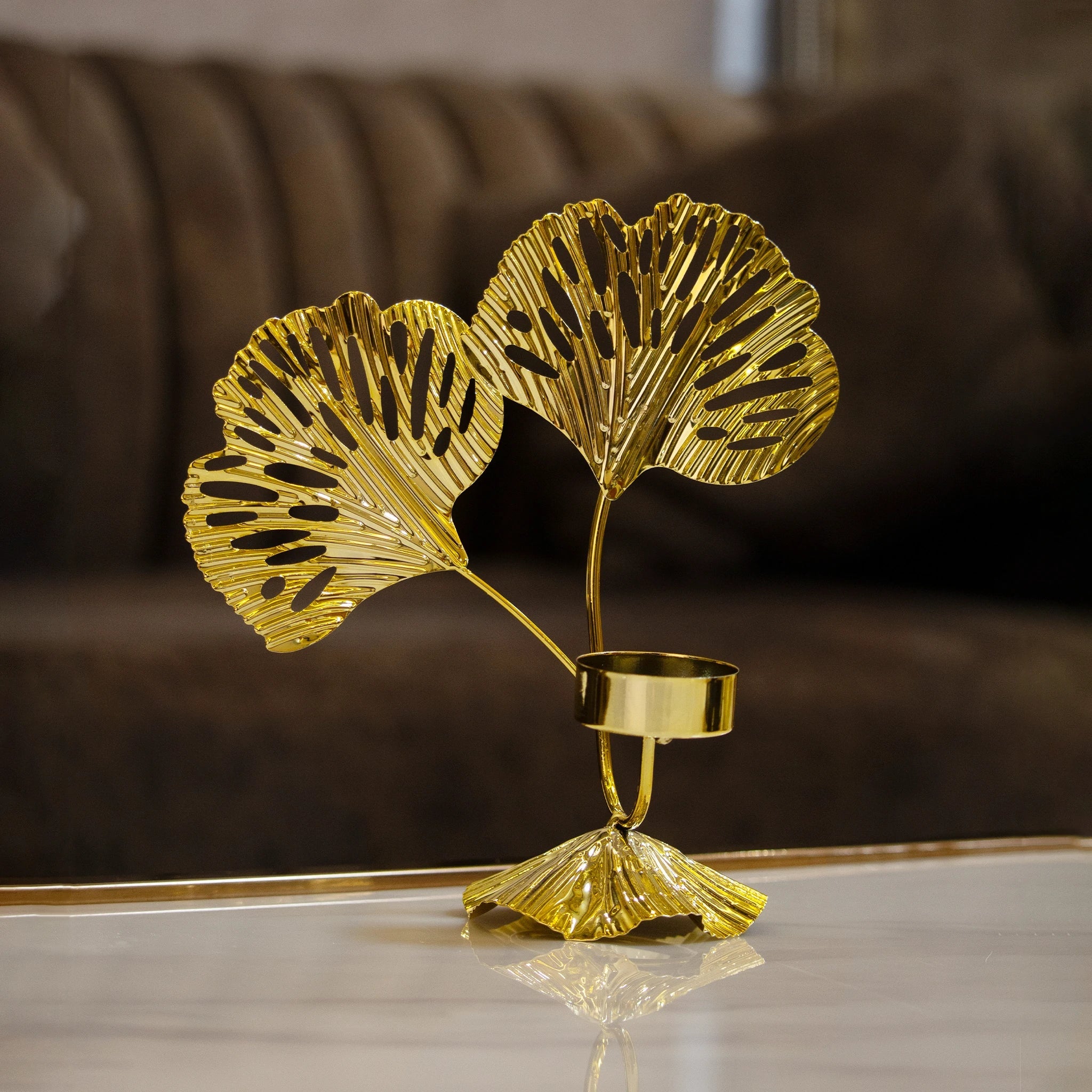 Elegant Metal Leaf Design Candle Holder/Double Leaf Candle Holder/Golden Metal Candle Holder for Home Décor