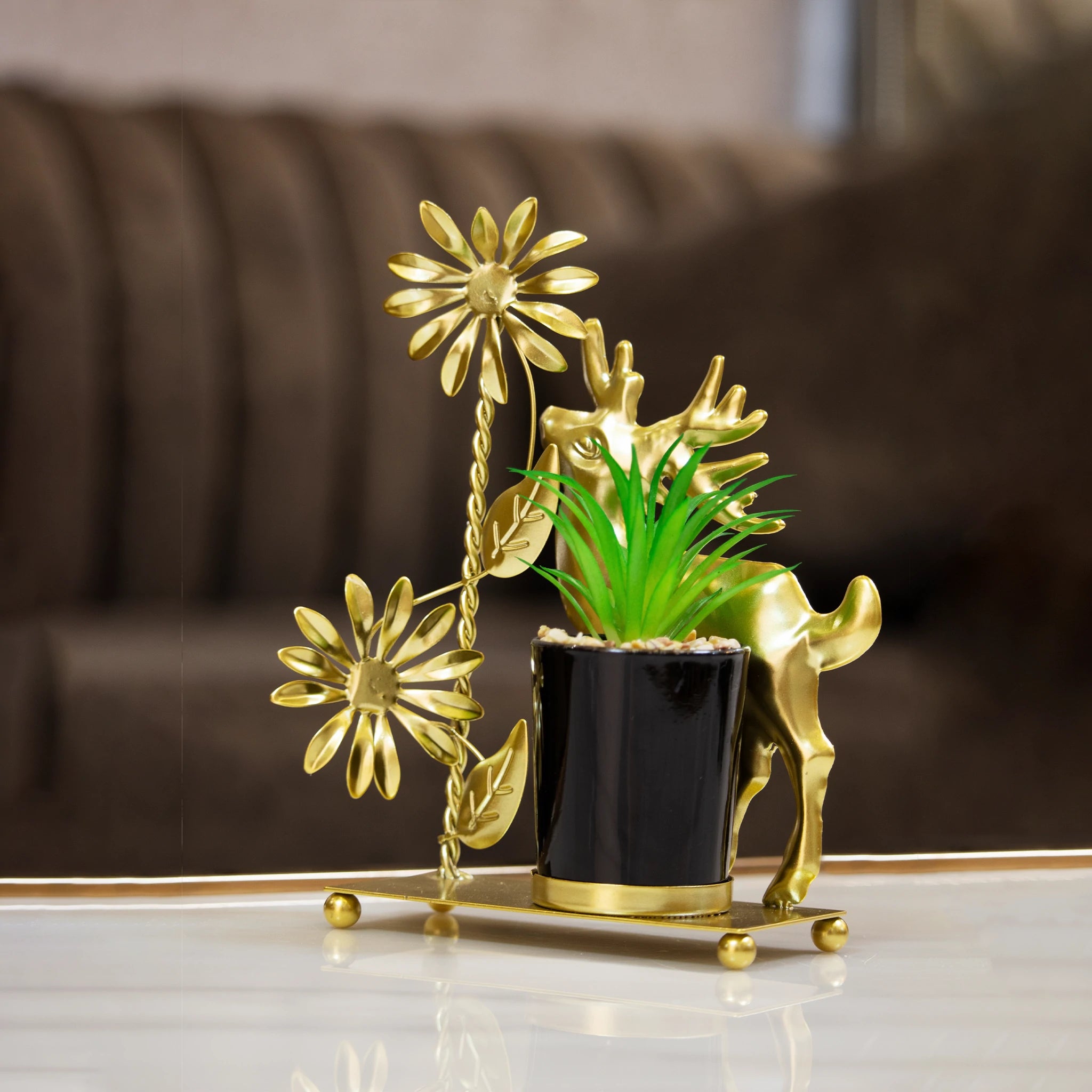 Metal Deer Stand with Artificial Flower/Elegant Plant Metal Stand/Desktop decoration Item