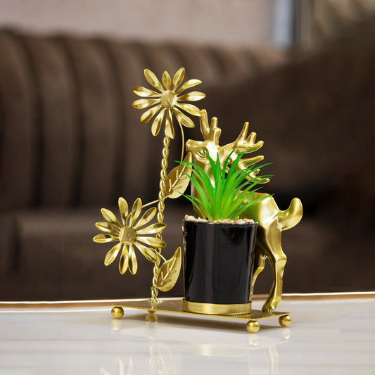 Metal Deer Stand with Artificial Flower/Elegant Plant Metal Stand/Desktop decoration Item