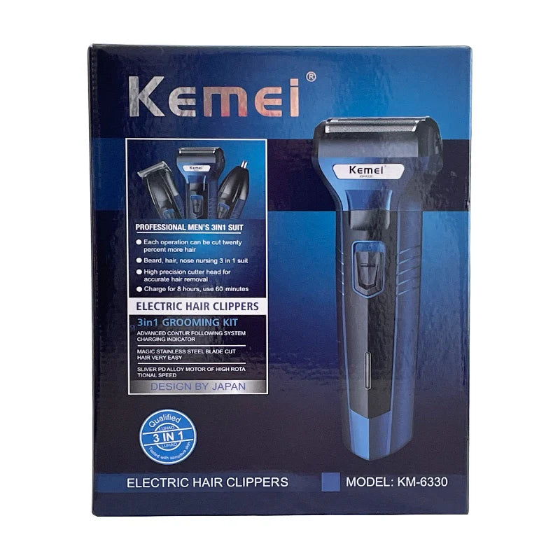 Kemei KM-6330 Professional Hair Trimmer/ 3 in 1 Shaving Kit/ Shaver Clipper & Nose Trimmer