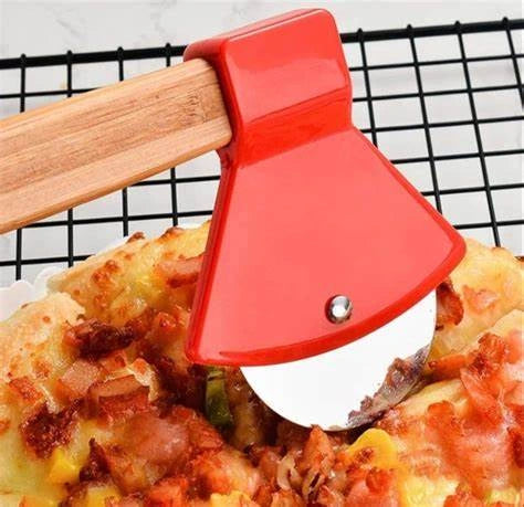 Axe Shaped Pizza Cutter Wooden Handle/Pizza Cutter for Kitchen