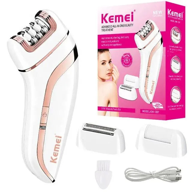 Kemei 3 in 1 Epilator KM - 1207/Electric Shaver for Ladies/ Hair Removal Machine/Professional Epilator