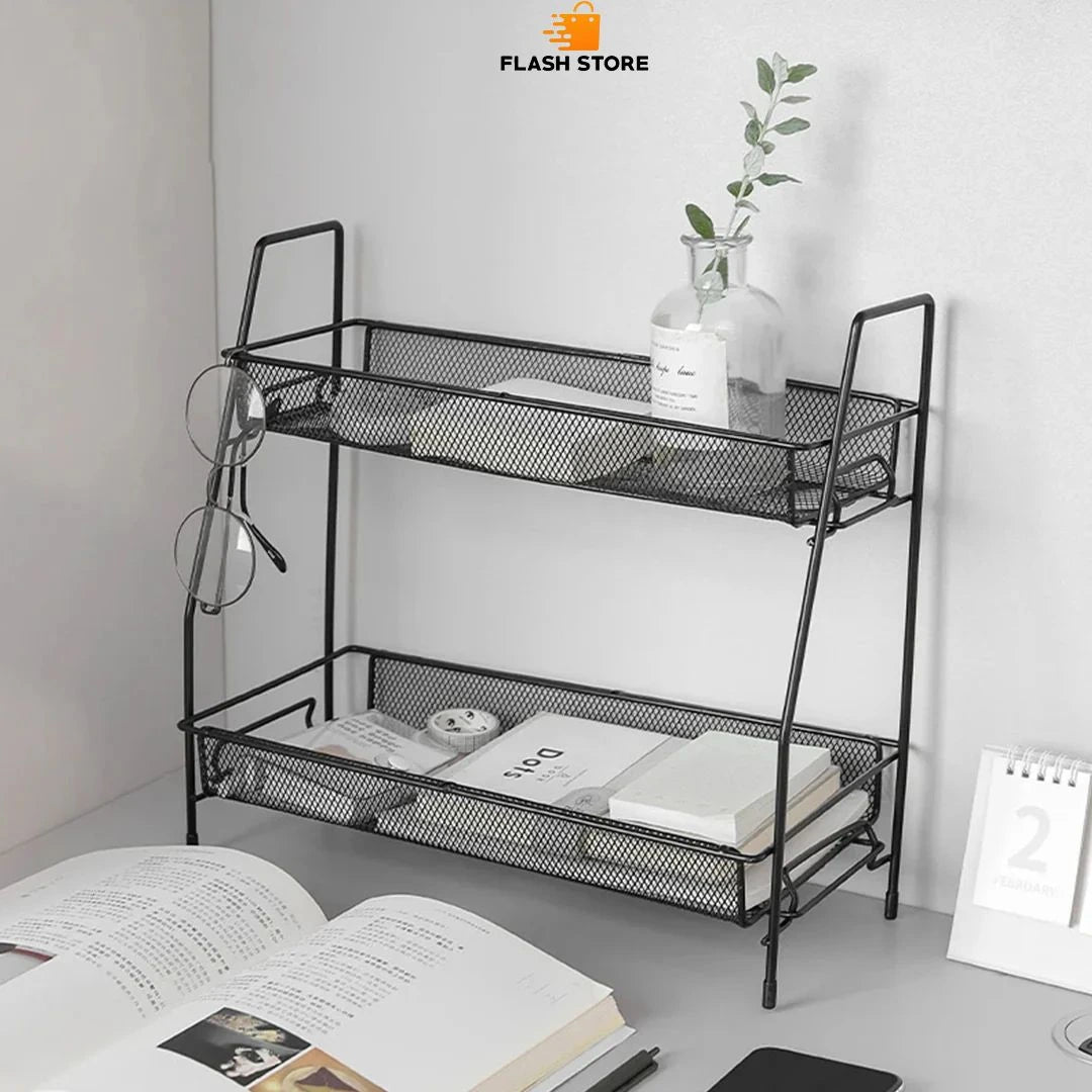 Tabletop Organizer with Shelf and Hooks/ Metal Organizer for Books household items