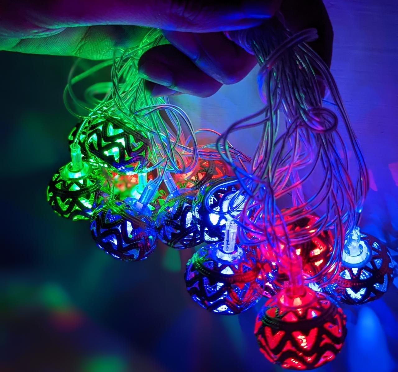 Metal Globe Multi Colour LED Fairy Lights Moroccan Style / Fancy Metal Globe LED Fairy Lights / LED Fairy Lights /