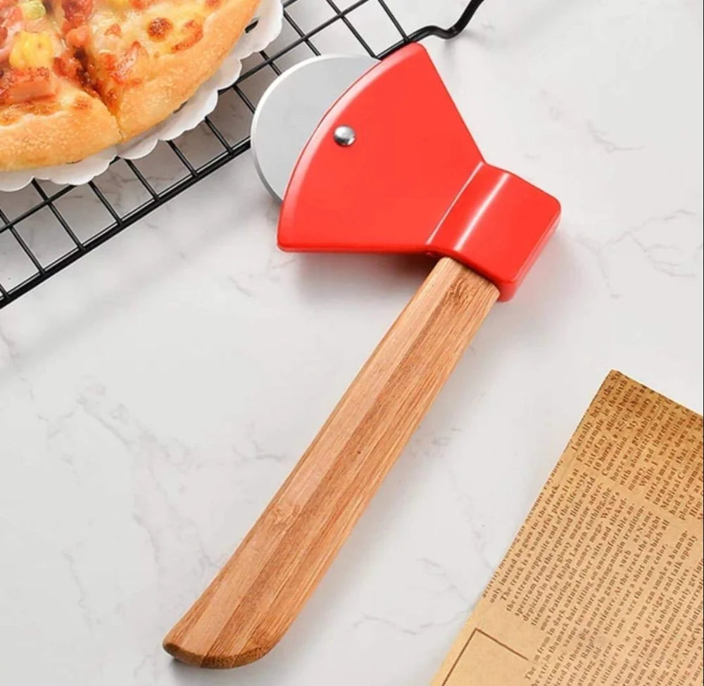 Axe Shaped Pizza Cutter Wooden Handle/Pizza Cutter for Kitchen