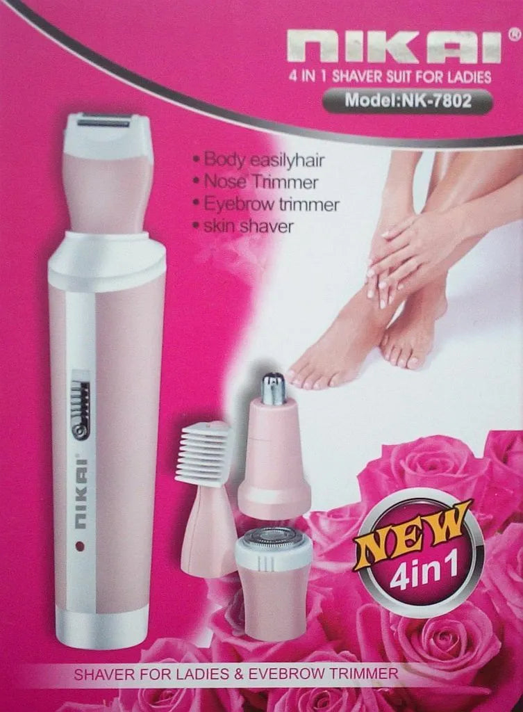 Lady Shaver & Eyebrows Trimmer/Nikai NK-7802 4IN1 Shaver Suit For Ladies/Nose Trimmer/Hair Remover/Skin Shaver