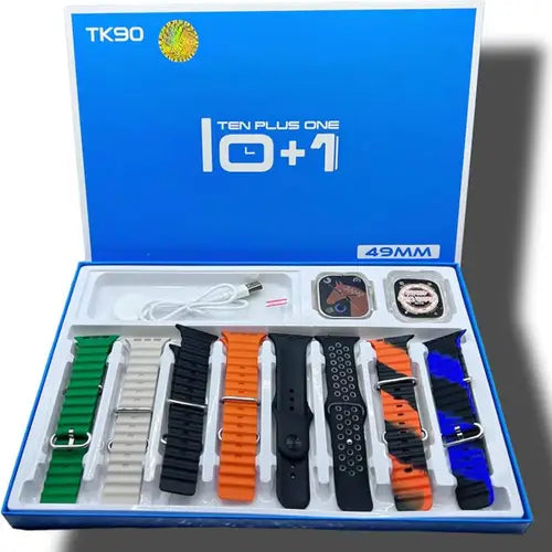 TK90 Ultra 10 In 1 49MM Big Display Smart Watch/ Wireless Charging 8 Straps with Silicon Watch Case, Bluetooth Calling